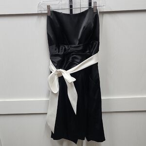 David Bridal Black Strapless Dress with White Sash